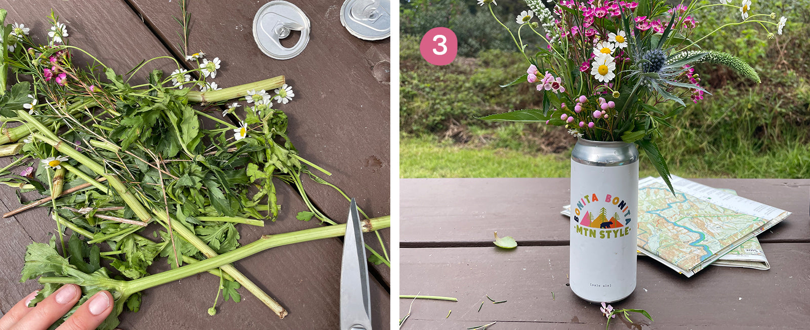Step 3: Place your favorite flowers in the beer can.   