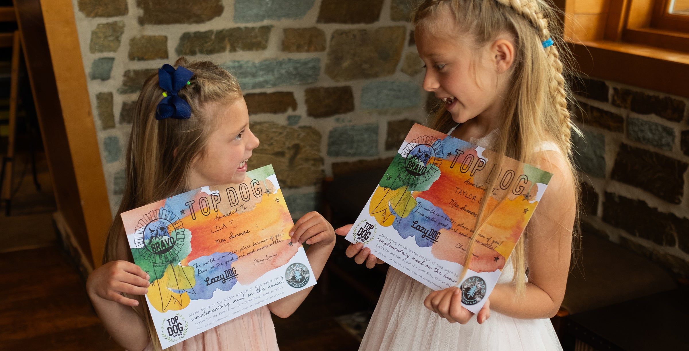 Girls Posing with Top Dog Awards