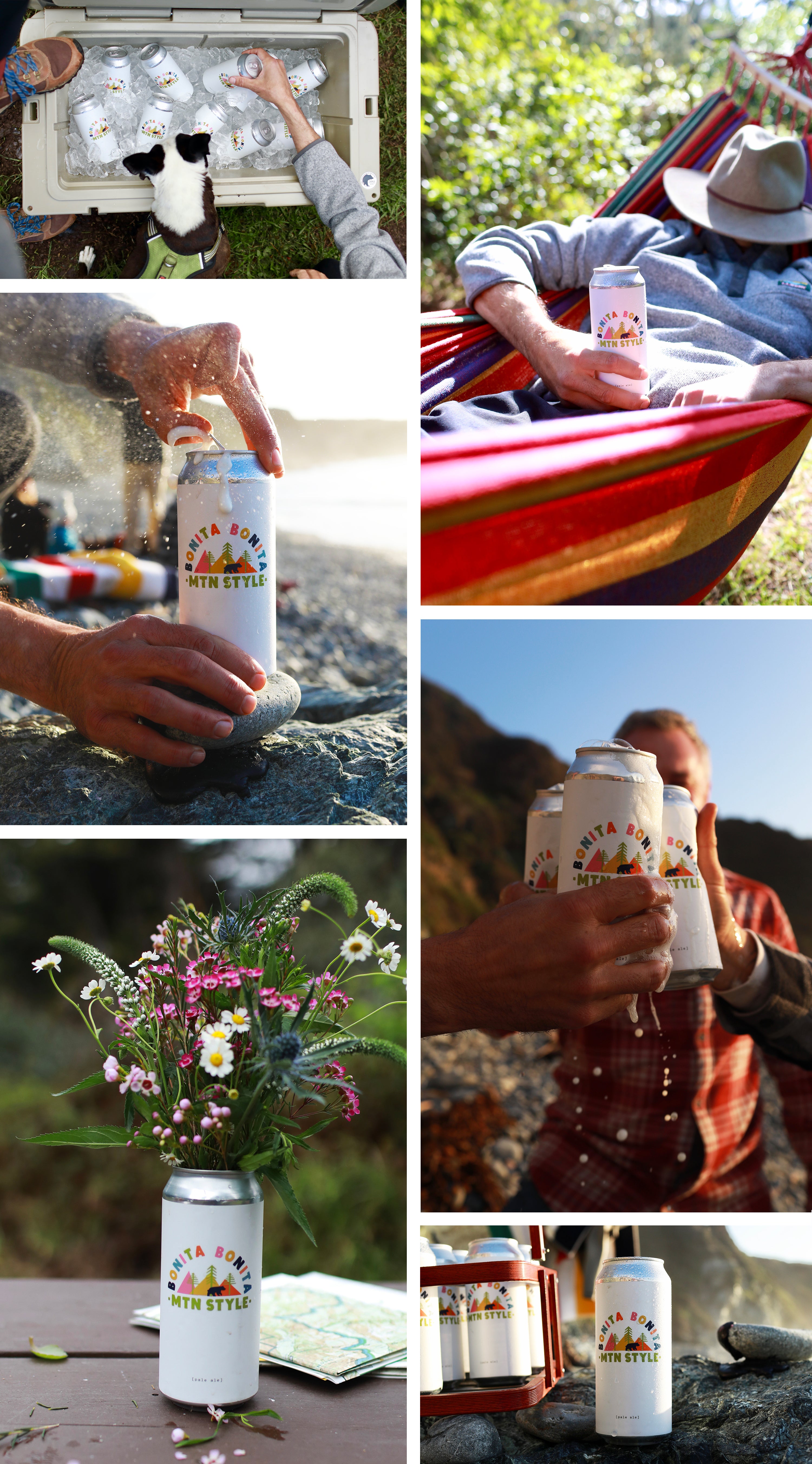 bonita bonita mountain-style pale ale - guy relaxing in a hamok - person opening a can