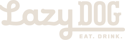 Logo of 'Lazy Dog' with the tagline 'Eat. Drink.' on a white background